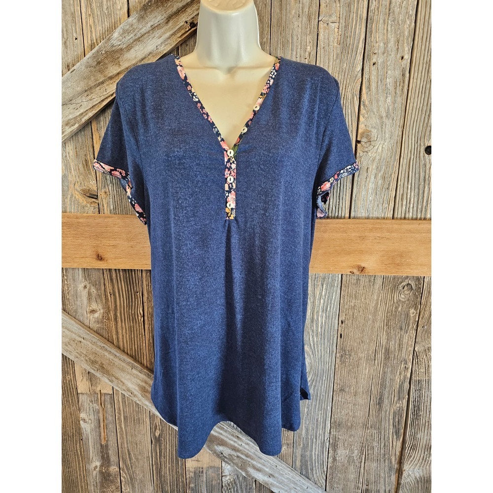 Cuddl Duds size large short sleeve SOFT Stretch top blue ^